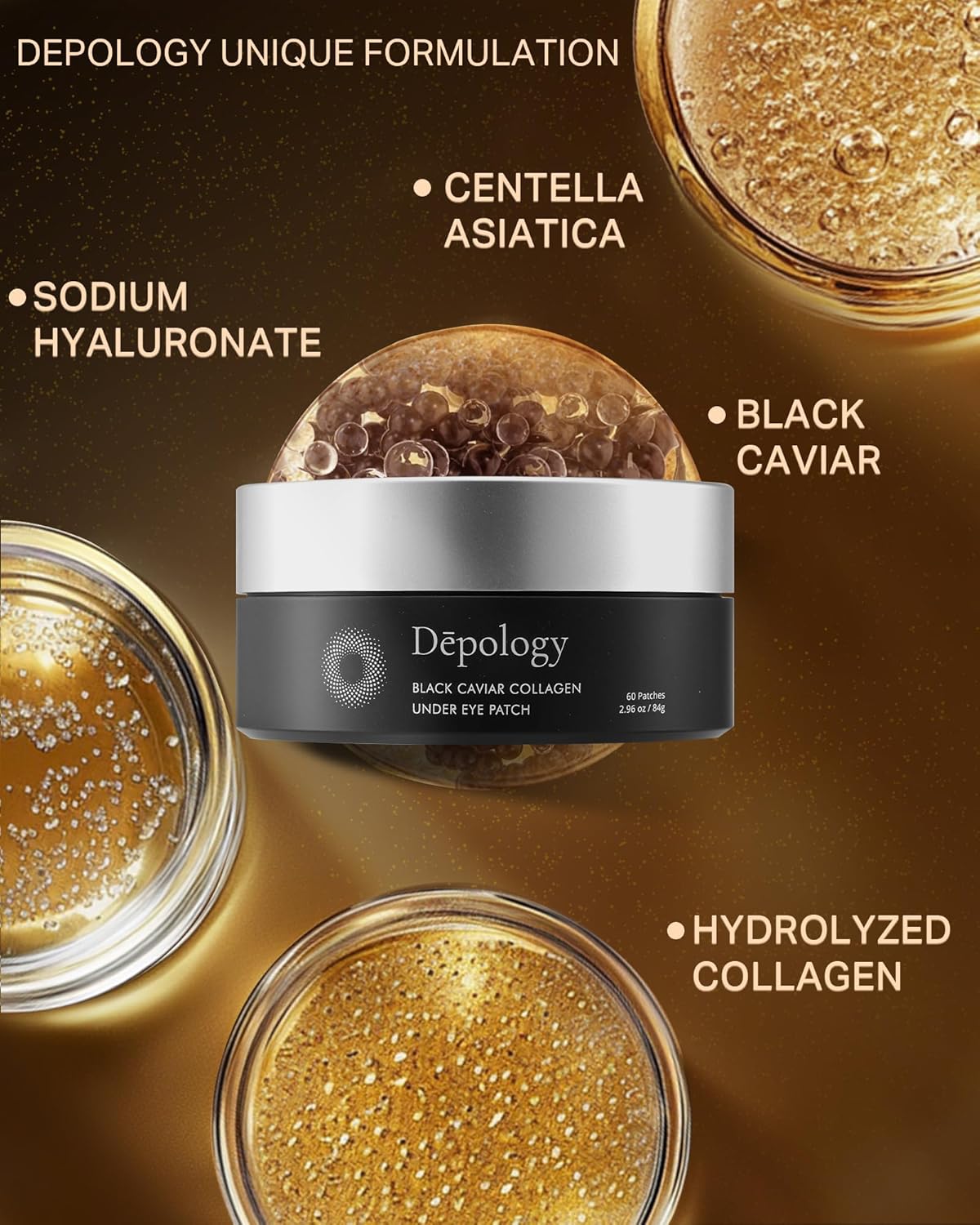 Black Caviar under Eye Patches (30 Pairs), Anti-Aging Hydrating Eye Mask for Wrinkles, Fine Lines, Skincare with Hyaluronic Acid & Cica, Beauty & Personal Care