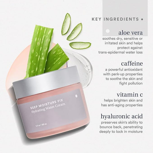 Care Skincare - Deep Moisture Fix, Hydrating Water Cream, Oil Free Face Moisturizer With Hyaluronic Acid, Fragrance Free For All Skin Types, Hydrating + Plumping 1.7 oz.