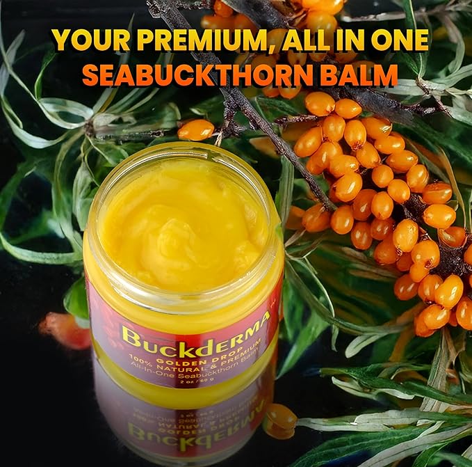 Buckderma - 100% Natural All-In-One Seabuckthorn Balm - Facial Moisturizer, Oil Cleanser, Overnight Mask, Makeup Remover, Lip Balm, Hand Cream, Foot Butter and More