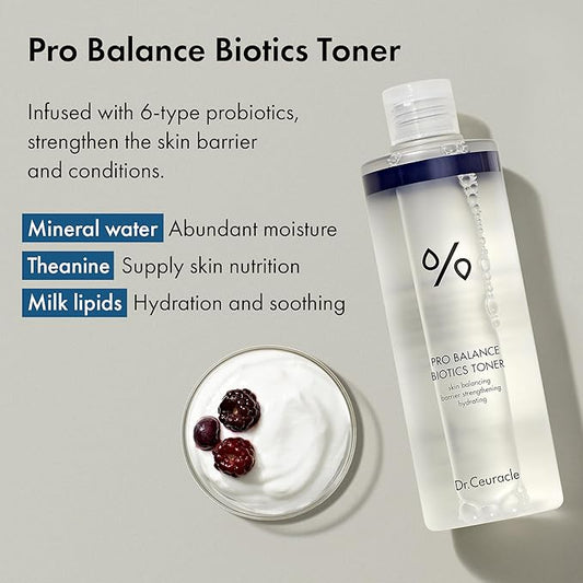 Dr.Ceuracle Pro Balance Biotics Toner - pH Balance Hydrating Daily Toner for Face, Fragrance-Free Korean Skincare Facial Toner with 6-Probiotics, Theanine, Milk Lipids (300ml / 10.14 fl. oz.)