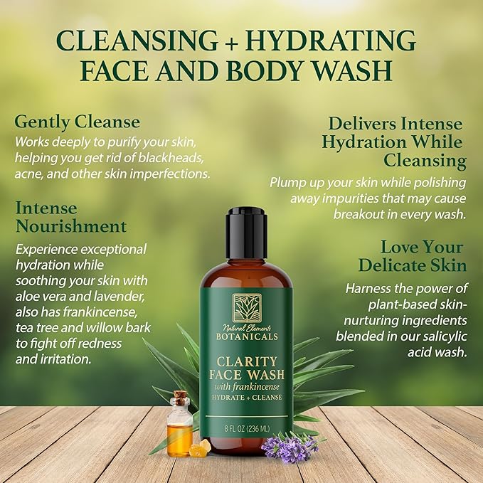 Face & Body Wash with Frankincense, Aloe Vera & Salicylic Acid | Soothing, Calming, Anti-Aging, Daily Facial Cleanser | Spa Quality Skincare