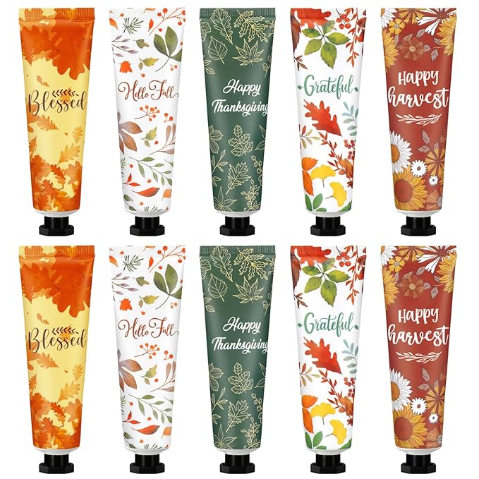 10 Pcs Fall Hand Lotion Bulk Gifts for Women Maple Leaves Hand Cream Gift Natural Botanical Fragrance Lotion for Chapped Hands 30ml Mini Travel Working Autumn Thanksgiving Party Supplies