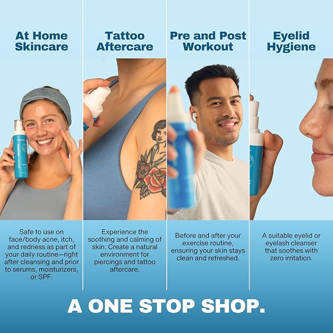 Hypochlorous Acid Spray – Eyelid Cleanser, HOCl Face & Skin Mist for Acne, Eczema & Irritation – Multi-Purpose Skin Repair – Post-Workout, Scalp & Sensitive Skin, Travel Size - 2 oz