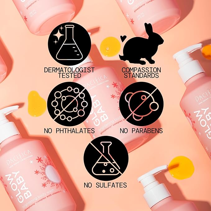 Pacifica Glow Baby Brightening Body Wash – Vitamin C & AHA Exfoliating Body Wash for Glowing Skin, Moisturizing Daily Shower Gel for Dull Dry Skin, Niacinamide & Kakadu Plum, Vegan, 10 oz