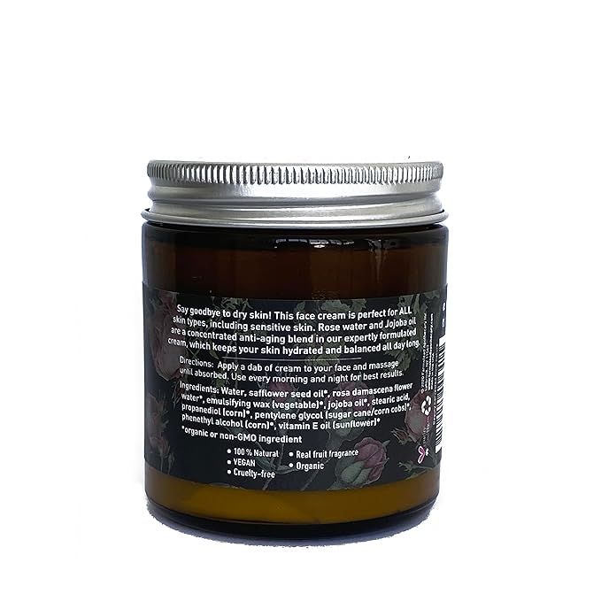 Farmstead Apothecary 100% Natural Anti-Aging Face Cream with Jojoba Oil, 4 oz (Rose Water)