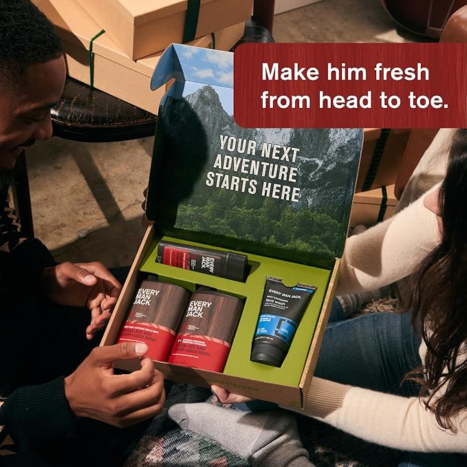 Every Man Jack Men’s Cedar + Red Sage Bath and Body Gift Set - Clean Ingredients & Cedar, Sage, and Spice Ccent - Round Out His Routine with Men’s Body Wash, 2-in-1 Shampoo, Deodorant & Face Wash