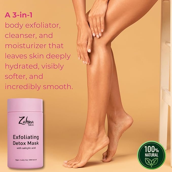 3 in 1 Exfoliating Detox Clay Mask for Face with Salicylic Acid – 100% Organic & Vegan, Detox Face Mask, Pore Cleansing Clay Face Mask for Blackheads and Pores, All Skin Types