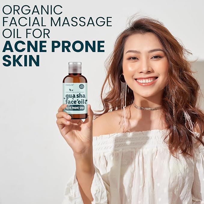 Gua Sha Oil for Face - Lymphatic and Anti Aging Facial Oil for Gua Sha Massage - Safe for Acne Prone Skin - Organic, Non Comedogenic, Fragrance Free, Lightweight - Use with Guasha Facial Tools, 2oz