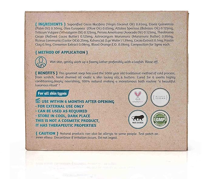 ROOTS AND HERBS Ayurvedic Bar Soap Natural Treatment 100% Vegan No Paraben No Sls No Sulphate Luscious Murumuru Butter, Cinnamon And Blood Orange (Cold Process Gourmet Cleansing Body) Soap