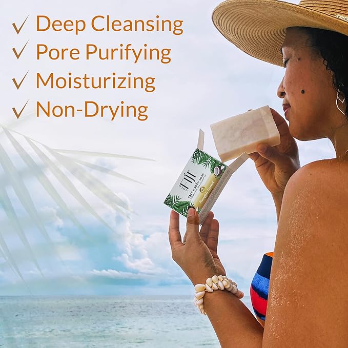 "Coco Fiji Soap Bar for Face and Body Infused With Organic Coconut Oil, Pineapple Coconut Essential Oil, Natural Soap for Moisturizing & Pore Purifying Skin, 7 oz, Pack Of 3 "