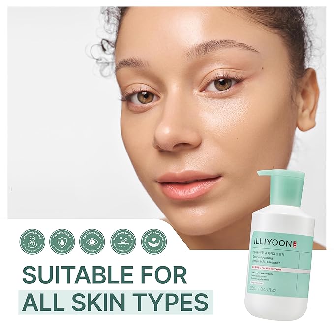 Illiyoon Gentle Deep Facial Cleanser | Low pH Gel-to-Foam Face Wash for Sensitive Skin, Hydrating Gel Cleanser & Daily Makeup Remover, Korean Skincare, 8.45 fl.oz.