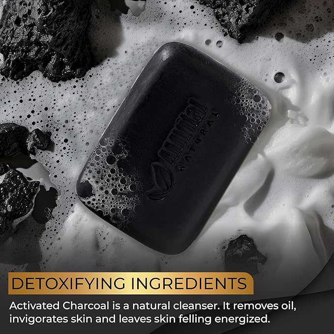 AMVital Natural Charcoal Soap Bar Set - 3-Pack Plant-Based Face & Body Soap for Daily Use - Deep-Cleansing Bar Soap for All Skin Types - Vegan Gift Set for Men & Women