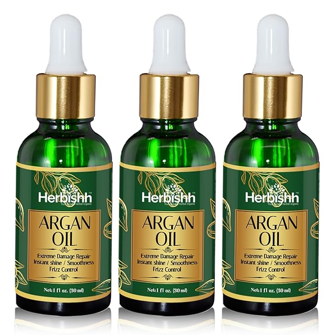Herbishh Amazing Argan Oil, Pure Moroccan Argan Oil for Skin & Hair, Repair Damaged Hair, Deep Nourish Anti-UV-30ML-(3pack)