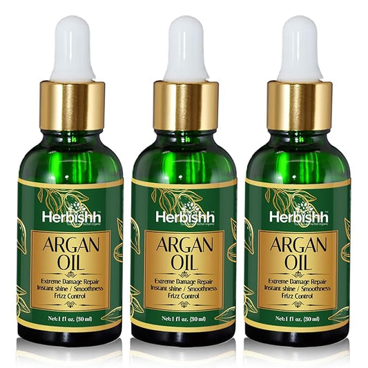 Herbishh Amazing Argan Oil, Pure Moroccan Argan Oil for Skin & Hair, Repair Damaged Hair, Deep Nourish Anti-UV-30ML-(3pack)