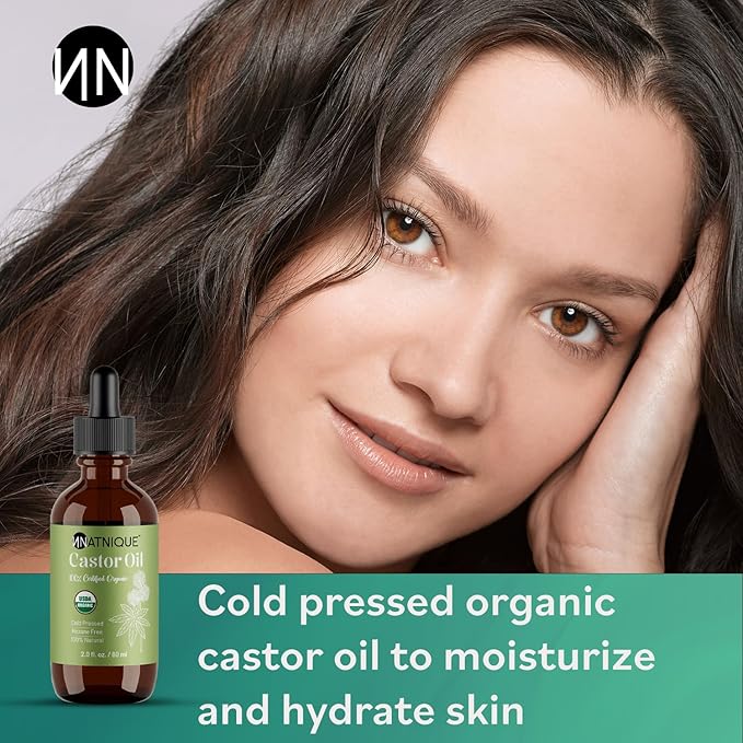 Castor Oil 2oz – USDA Certified Organic, 100% Pure Cold Pressed Unrefined Oil for Hair Growth, Eyelashes, Eyebrows & Scalp – Natural Skin Moisturizer, Lash Serum & Hair Treatment