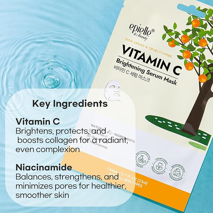 Epielle Vitamin C Serum Sheet Masks (5pk) | Korean Skincare | Facial Sheet Mask | Kbeauty, Spa Gifts for Women
