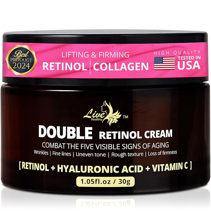 Live Healthy Retinol Cream for Face - Anti Aging, Day & Night, Face Moisturizer - Wrinkle Cream, Neck Creams for Tightening and Firming, Collagen, Hyaluronic Acid, for Men & Women |1.05 fl oz
