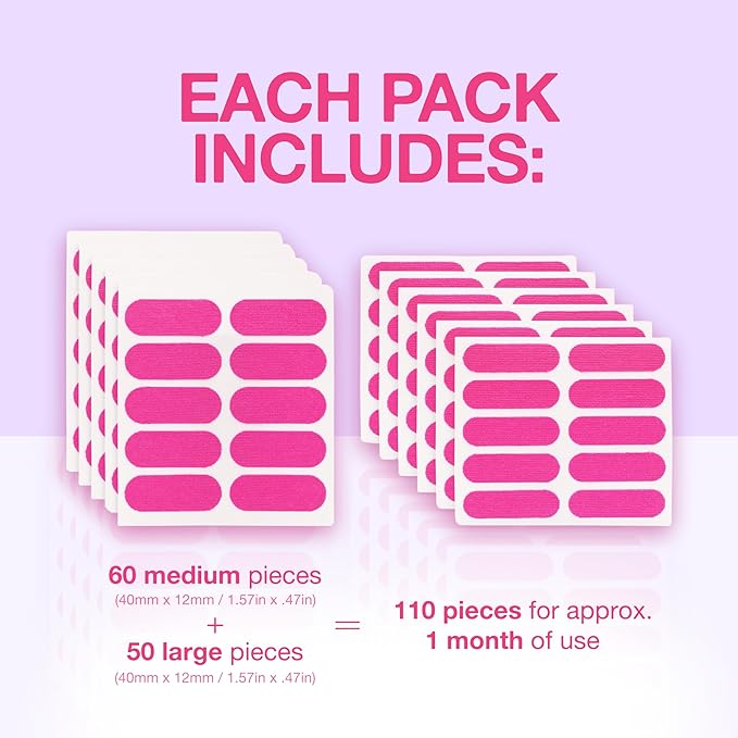 Overnight Anti Wrinkle Patches for Women - Japanese Face Tape for Forehead, Smile Lines - Pre-Cut Kinesiology Face Tape in 2 Sizes - Skin Safe, Latex-Free