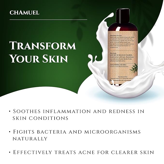 Chamuel Tea Tree Body Wash - Made With Natural Ingredients To Fights Itchy Skin, Body Odor, Athlete's Foot, Jock Itch & Toenails Issues - Organic Scented - Men & Women (11.8oz)