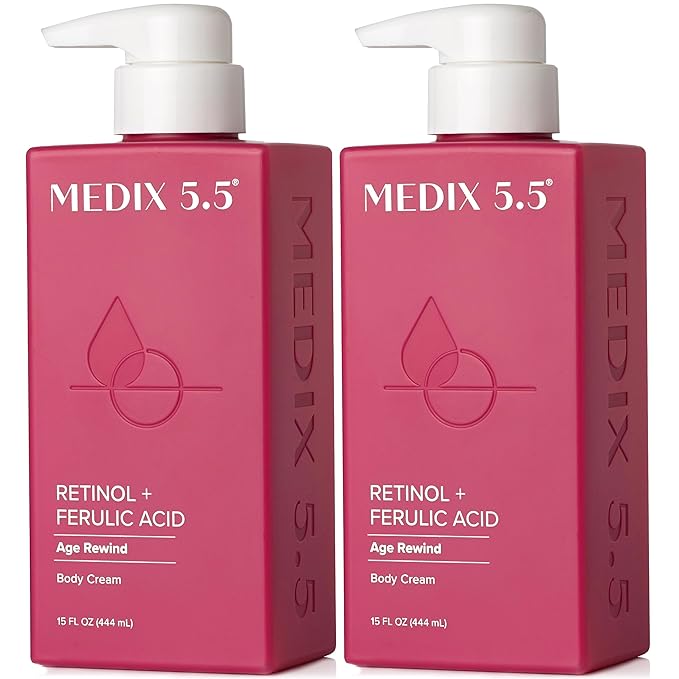 Medix 5.5 Retinol Body Lotion Firming Moisturizer | Crepey Skincare Treatment | Retinol Body Cream | Anti Aging Firming Cream For Women Targets Look Of Crepe Skin, Wrinkles, & Sagging Skin, 2-Pack