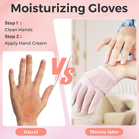 Donfri 2 Pairs Cotton Moisturizing Gloves Overnight Touchscreen Fingers for SPA Dry Hands Hand Care Day and Night Moisturizing (Medium-Pink)