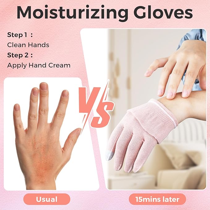 Donfri 6 Pairs Cotton Moisturizing Gloves Overnight Touchscreen Fingers for SPA Dry Hands Hand Care Day and Night Moisturizing (Small-Pink)