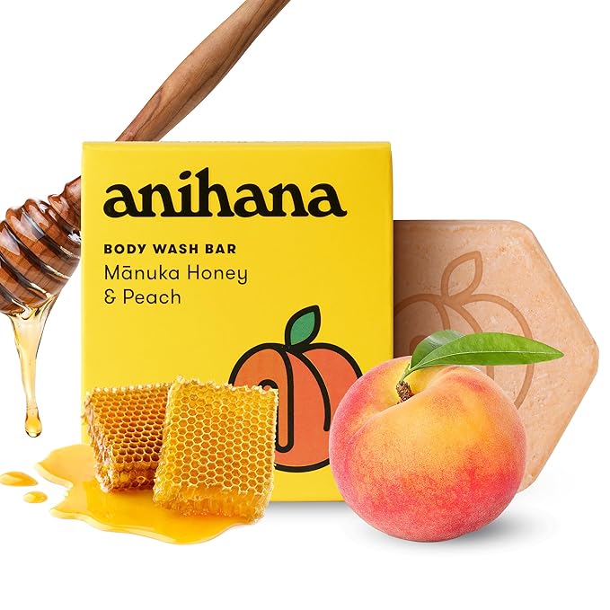 ANIHANA Body Wash Bar with Coconut Oil, Soap Free, Moisturizing, Gentle, Soft Skin Care, Refreshing Manuka Honey & Peach Scent 2.8 Oz