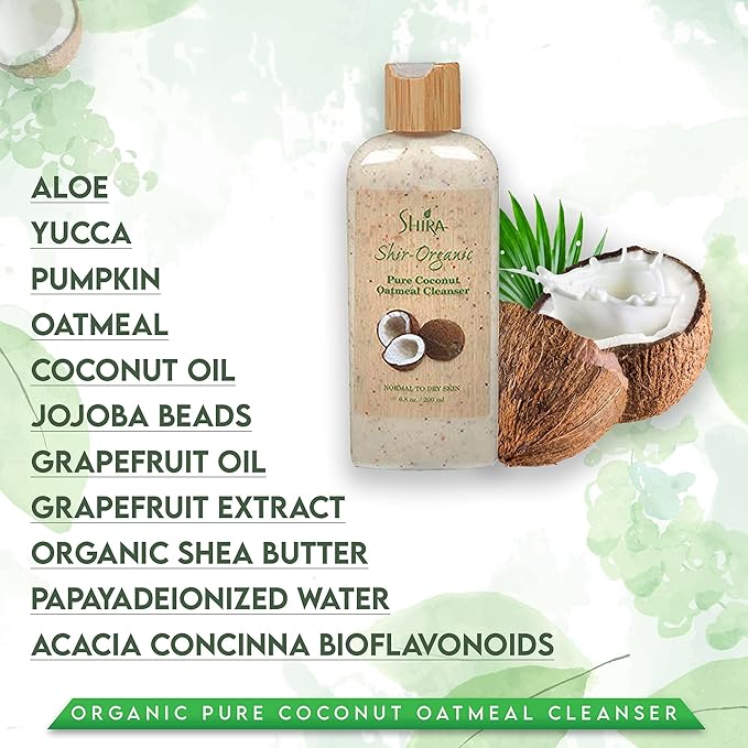 Shir-Organic Pure Coconut Oatmeal Cleanser For Normal To Dry Skin Removes Dead Skin Cells And Provide Nourished Hydrated Soothing Skin.(200ml)