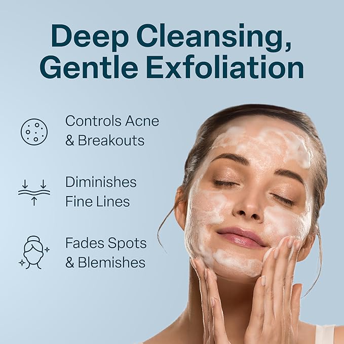 QRxLabs Glycolic Acid Face Wash Gel Cleanser - 6 fl oz - Exfoliating Facial Cleanser & Ingrown Hair Treatment for Blemish-Prone Skin