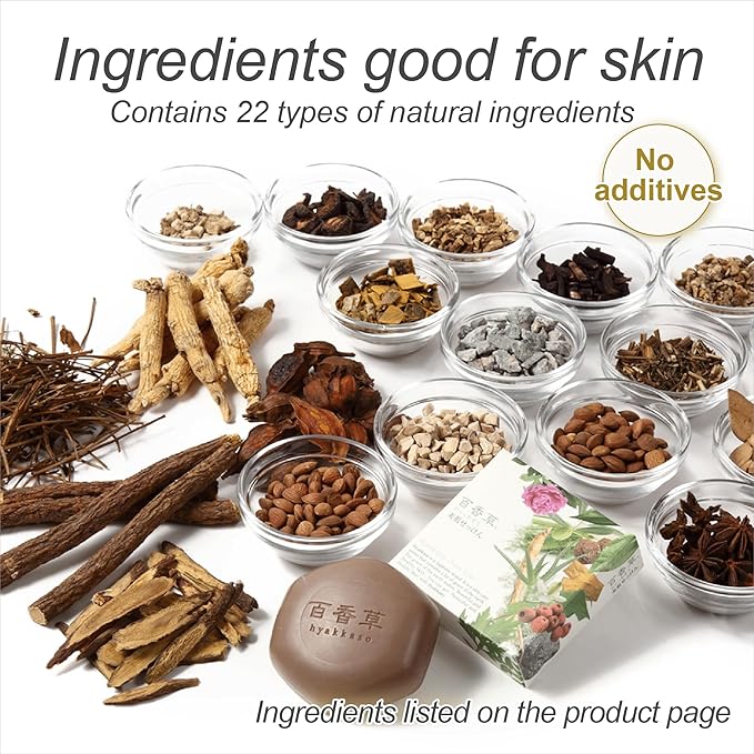 百香草 Hyakkaso JAPAN - Herbs & Minerals Facial Soap | Acne Skin Care | Acne Prone | Sensitive, Dry to Normal skin | Face and Body Wash | JAPANESE Skincare | Kampo medicine | 80g 2.8oz, hyakaso
