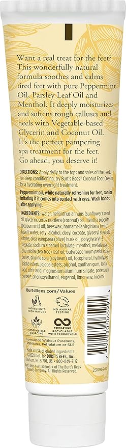 Burt's Bees Peppermint Oil Foot Lotion, 3.38 Oz (Package May Vary)