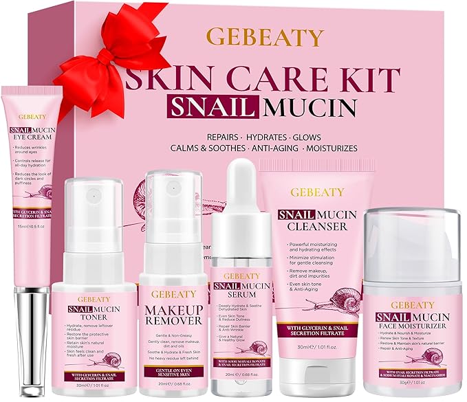 Skin Care Set,Korean Snail Mucin Essence Anti-aging Moisturize Repair Soothe Hydrate,Glass Skincare Routine Kit for Dull & Dry Skin,Skincare Gift Set Teens Stocking Stuffers Christmas Gifts for Women