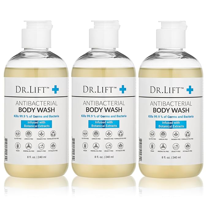 Antibacterial Body Wash, 8 oz (3-Pack) - Gentle & Effective Shower Gel - Made in America