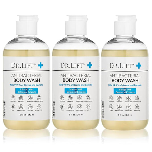Antibacterial Body Wash, 8 oz (3-Pack) - Gentle & Effective Shower Gel - Made in America