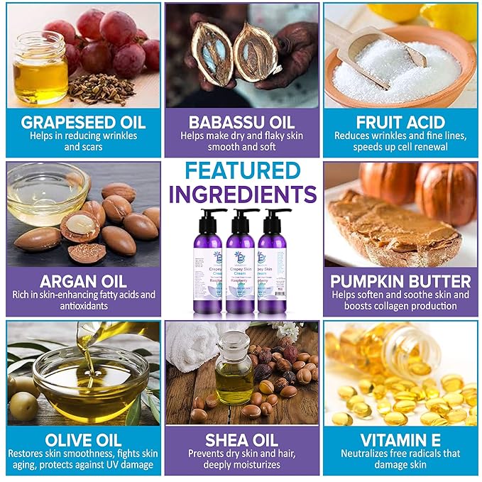 Diva Stuff Crepey Skin Cream Raspberry Lime | Anti-Aging Deep Moisturizer | Reduces Wrinkles & Fine lines | Increases Elasticity, Firmness & Collagen Production | Face & Body Lotion (8 oz)