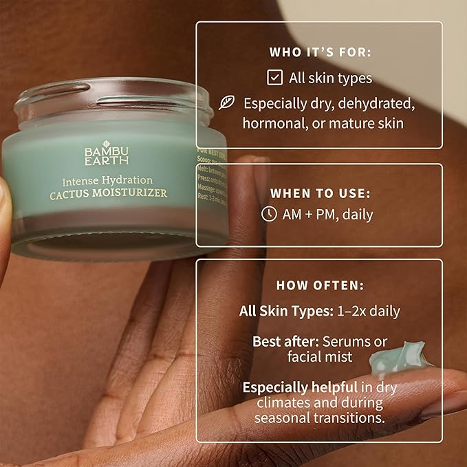 BAMBU EARTH Intense Hydration Cactus Face Moisturizer - Deeply Hydrate with Pressed Serum Formula - Skincare to Soften Texture, Balanced Complexion for Healthy-Looking Glow - .8 oz net wt.