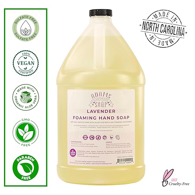 Adams Handmade Soap Liquid Foaming Soap 1 Gal (Lavender, 1 pack)