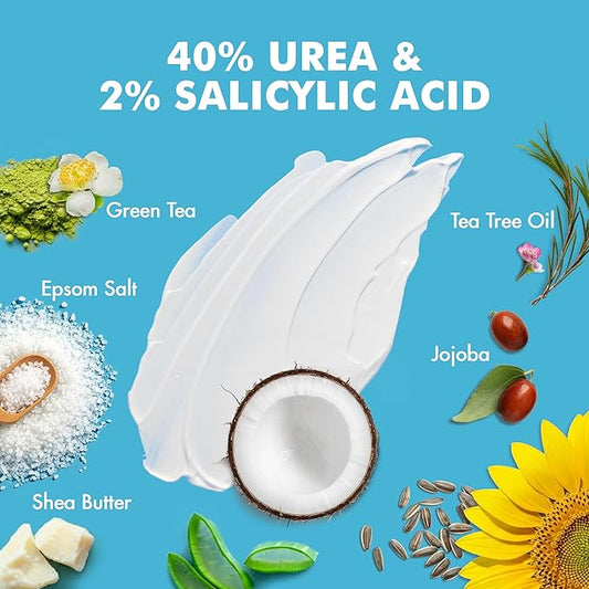 Ebanel Urea Cream 40% plus Salicylic Acid 2%, Foot Cream for Dry Cracked Heels Feet Knees Elbows Hands, Foot Dead Skin Cuticle Callus Remover Toenail Softener, Keratolytic Skin Barrier Repair, 6-Pack