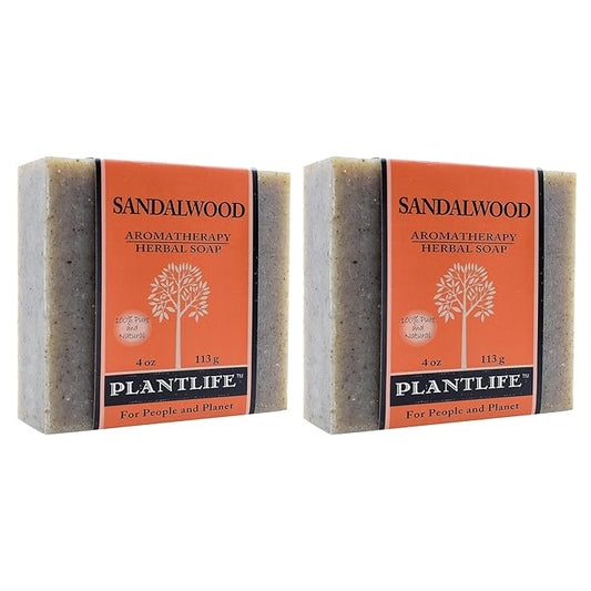 Plantlife Sandalwood Bar Soap Pack of 2 - Moisturizing and Soothing Soap for Your Skin - Hand Crafted Using Plant-Based Ingredients - Made in California 4oz Bar