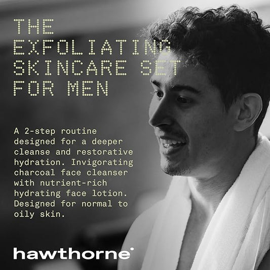Hawthorne Deep Exfoliating Men’s Skin Care Kit. Exfoliating Men’s Facial Care Kit With Charcoal Face Wash Cleanser and Everyday Face Lotion For Normal to Oily Skin. Natural, Non-Toxic. 4 Fl. Oz. Each.