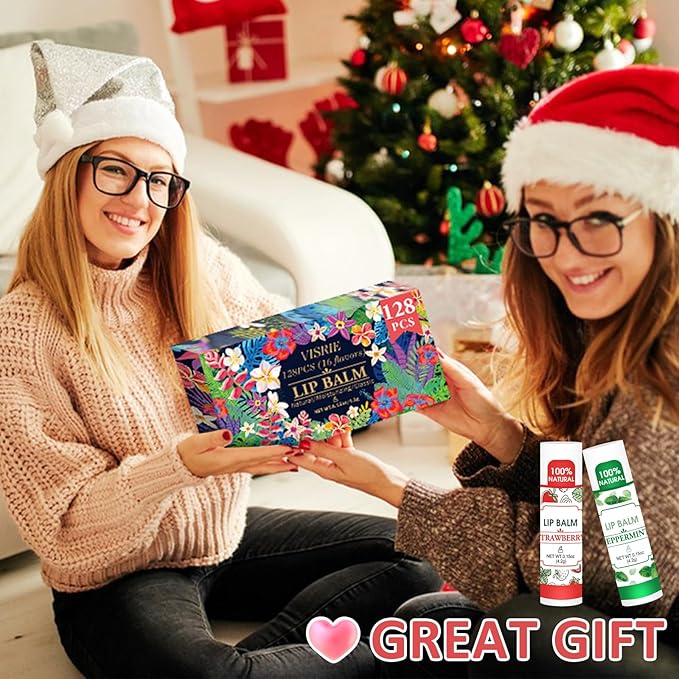 128 Pack Lip Balm, Natural Lip Balm Bulk with Vitamin E and Coconut Oil, Bulk Moisturizing Lip Balms for Dry Lips-16 Flavors