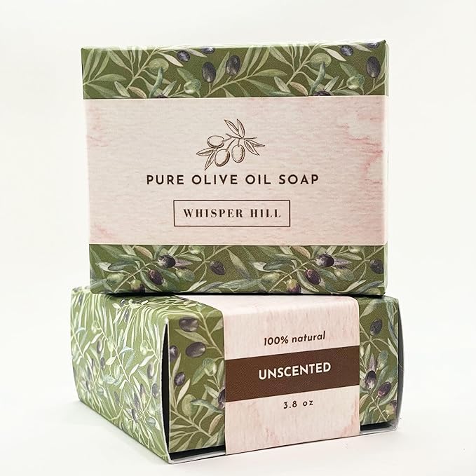 WHISPER HILL Unscented Olive Oil Soap – Handcrafted in Vermont Since 1997 – Pure & Gentle Natural Bar for Sensitive Skin – 3.8 oz