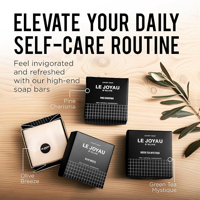 LE JOYAU D'OLIVE LJO No Synthetics All-Natural Soap | Minimal Ingredients | No Chemicals | No Perfumes | No Titanium Dioxide | Made with Essential Oils | For Face & Body | Twice Milled Soap Gift Set