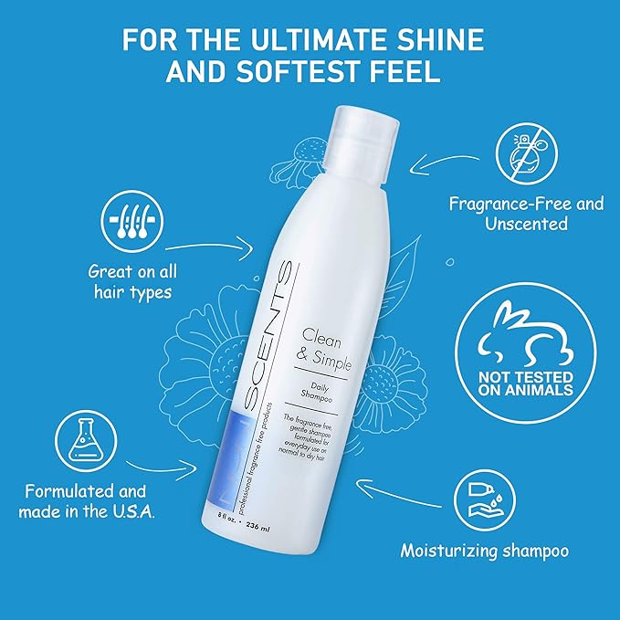 Nonscents Made in USA - Fragrance Free Shampoo - Organic Formula, Hypoallergenic for All Hair Types, Hydrating & Moisturizing Unscented Shampoo for Dry Scalp with Keratin and Silk Amino Acids