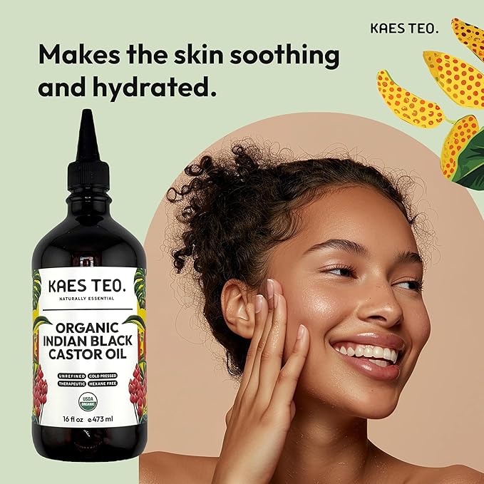 Organic Black Castor Oil for Hair Growth 16 fl oz - Not Jamaican Black Castor Oil, 100% Pure, Cold Pressed Hexane Free - USDA Certified, Skin, Nail, Scalp, Thicker Eyebrows & Eyelashes