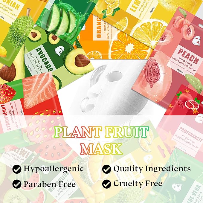 10PCS Hydrating Face Masks,Moisturizing Facial Masks for Women and Men,Fruit Overnight Facial Sheet Mask,Lightweight and Non-greasy Face Sheet Mask for All Skin Type 06