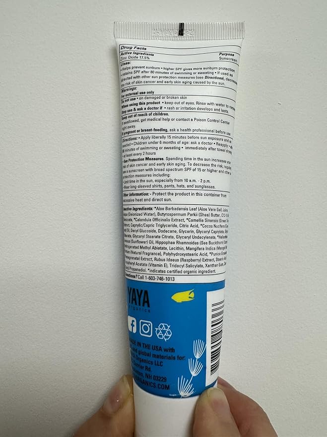 YAYA ORGANICS Sport Mineral Sunscreen Lotion, SPF 50, Reef-Friendly, Non-Nano Zinc Oxide, Water-Resistant, Pure + Hydrating, 3 oz