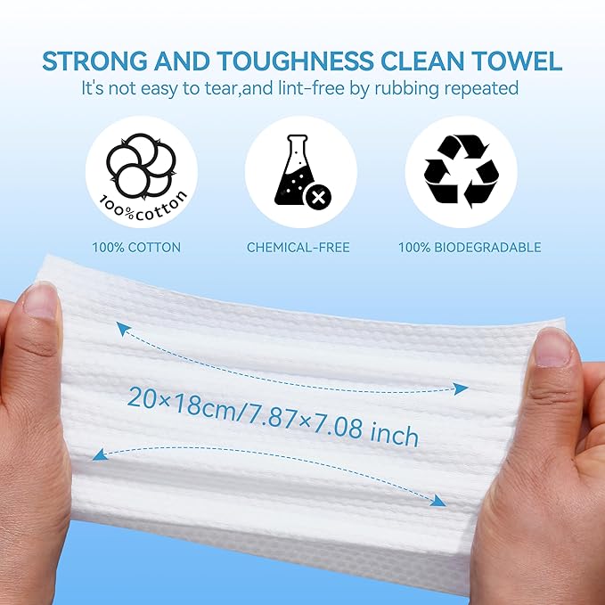 Disposable Face Towel,ISHOWBEST 60 Count Clean Face Towels, Biodegradable Cotton Towelettes Disposable for Sensitive Skin, Skin Care, Makeup Remover, Facial Cleansing Wipe, 1 Pack