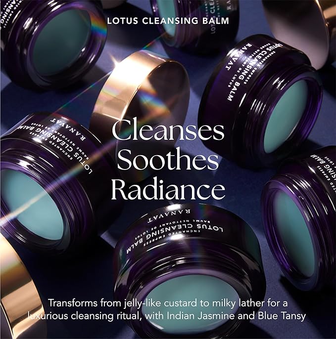 RANAVAT Lotus Facial Cleansing Balm - Gel to Milk Makeup Remover Balm for Balanced & Restored Skin - Resurfacing Facial Cleanser with Blue Tansy Oil + Jasmine - Suitable for All Skin Types (3.4 oz)