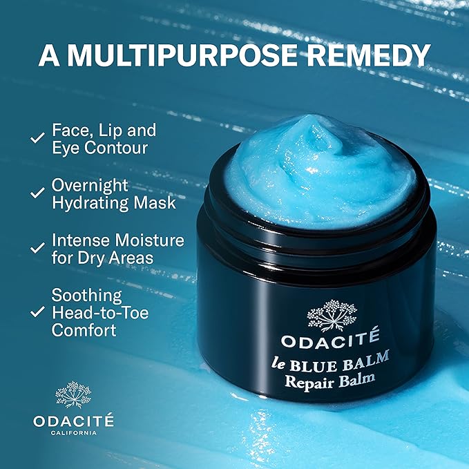 ODACITE Skin Care - Face Moisturizer - Le-Blue Balm Repair Balm, Blue Chamomile & Shea Butter - Multipurpose Anti-Aging for Soft, Healthy & Nourished Skin - Mature, Dry or Sensitive Skin